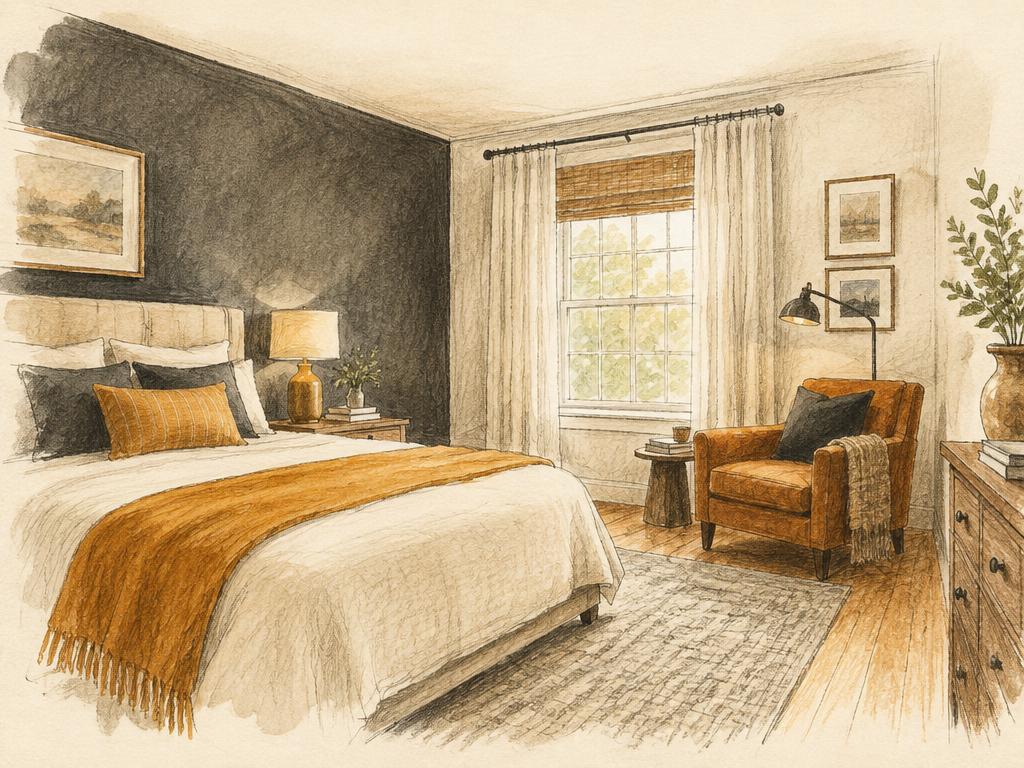Sketch illustration: Bedroom accent wall